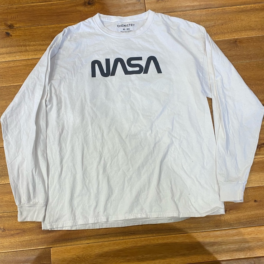 Chemistry White Long Sleeve Shirt with Black NASA Logo